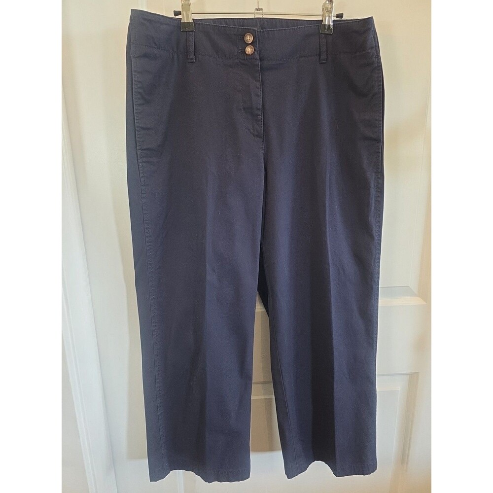 TALBOTS Women's Navy Wide-Leg Crop Chino‎ Pants SIZE 12 High-Rise Cotton Blend